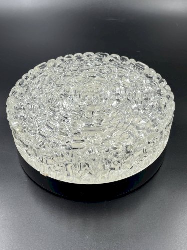 Plafonnier rond Brutaliste en verre glacier vintage