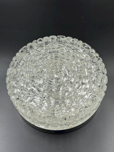 Plafonnier rond Brutaliste en verre glacier vintage