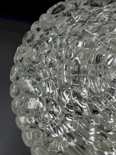 Plafonnier rond Brutaliste en verre glacier vintage