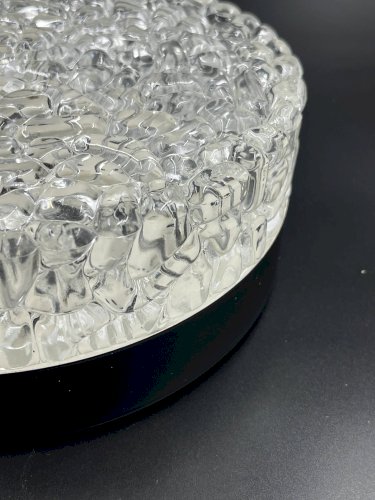 Plafonnier rond Brutaliste en verre glacier vintage