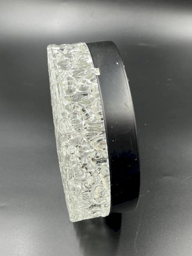 Plafonnier rond Brutaliste en verre glacier vintage