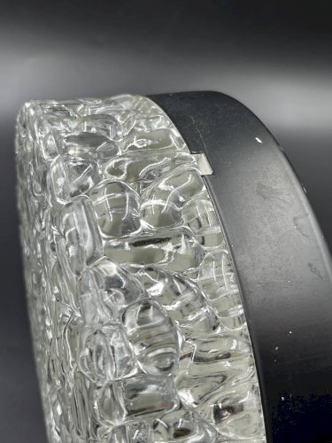 Plafonnier rond Brutaliste en verre glacier vintage