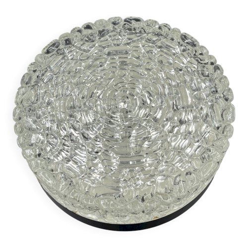 Plafonnier rond Brutaliste en verre glacier vintage