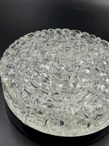 Plafonnier rond Brutaliste en verre glacier vintage