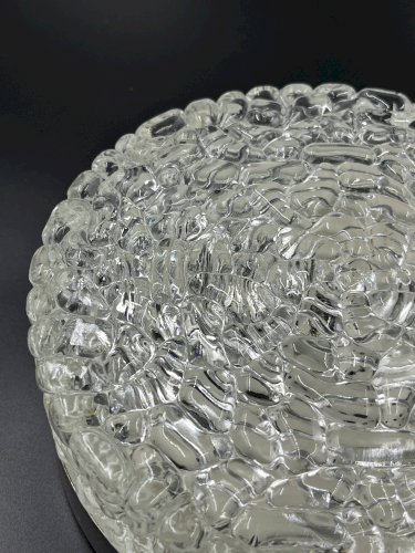 Plafonnier rond Brutaliste en verre glacier vintage