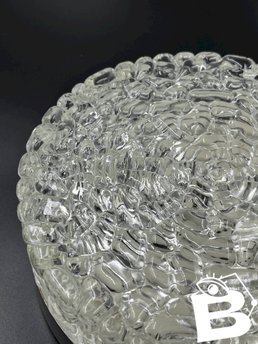Plafonnier rond Brutaliste en verre glacier vintage
