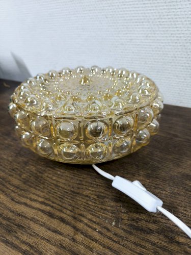 Plafonnier rond en verre bullé ambré Philips, 1960