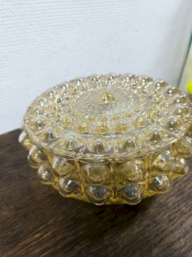 Plafonnier rond en verre bullé ambré Philips, 1960