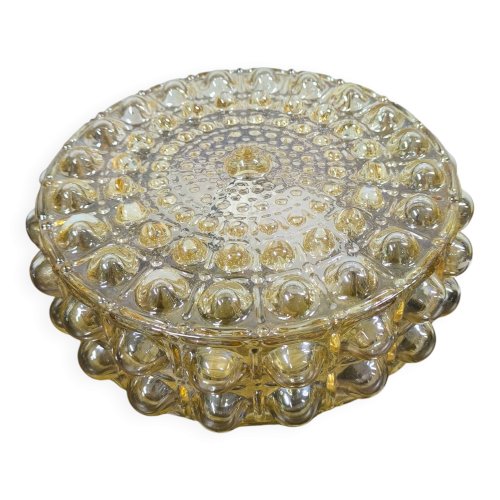 Plafonnier rond en verre bullé ambré Philips, 1960