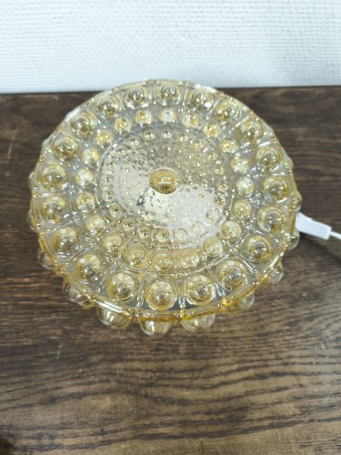 Plafonnier rond en verre bullé ambré Philips, 1960