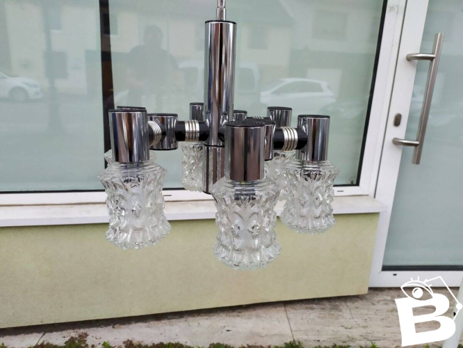 Plafonnier vintage en chrome plaqué et en verre coupé targetti 1970 lustre