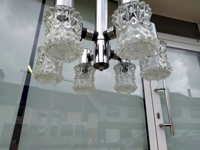 Plafonnier vintage en chrome plaqué et en verre coupé targetti 1970 lustre