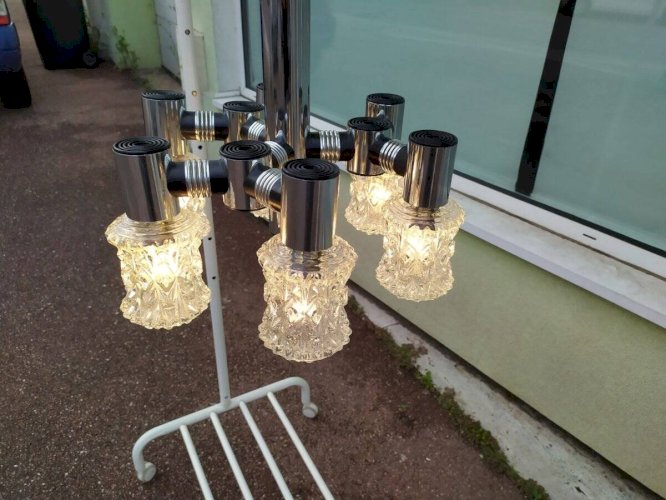 Plafonnier vintage en chrome plaqué et en verre coupé targetti 1970 lustre