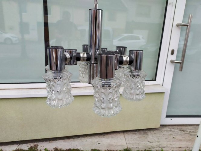 Plafonnier vintage en chrome plaqué et en verre coupé targetti 1970 lustre