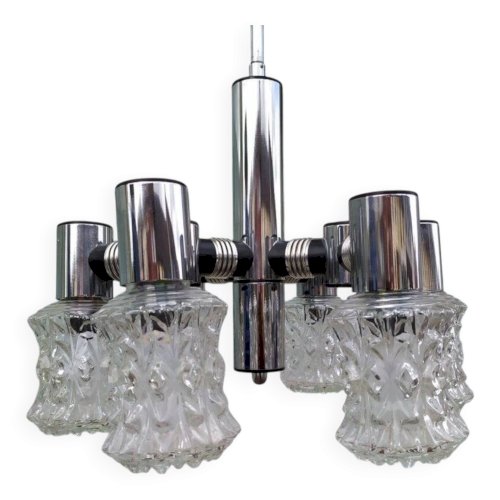 Plafonnier vintage en chrome plaqué et en verre coupé targetti 1970 lustre