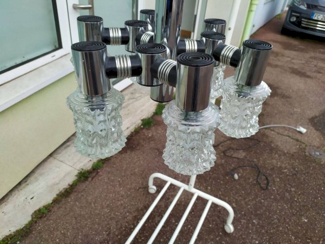 Plafonnier vintage en chrome plaqué et en verre coupé targetti 1970 lustre