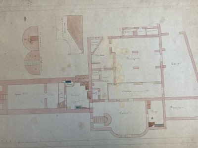 Plan in Ink of a Property with Forges, Sheepfold, and Rabbit Hutch from the 19th Century Antique Art