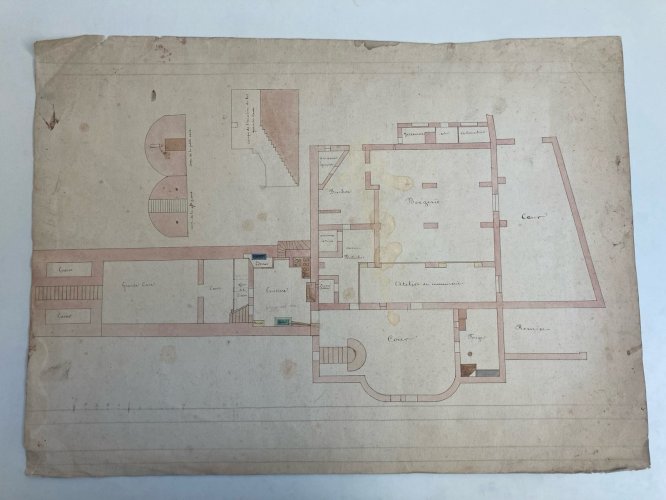 Plan À L’Encre D’un Domaine Avec Forges Bergerie Clapier XIXe Art Ancien
