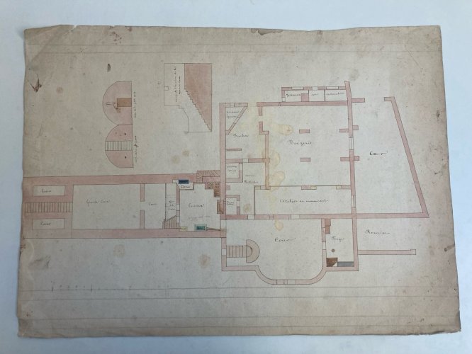Plan À L’Encre D’un Domaine Avec Forges Bergerie Clapier XIXe Art Ancien