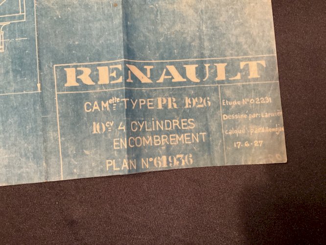 Plan Automobile RENAULT 1926 10cv 4 cylindres encombrant dessine par larivier