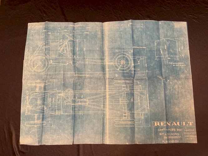 Plan Automobile RENAULT 1926 10cv 4 cylindres encombrant dessine par larivier