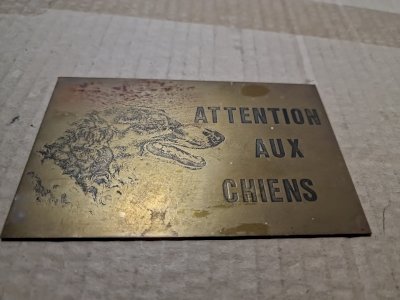Old Copper or Brass Sign Beware of Dogs 13 X 8