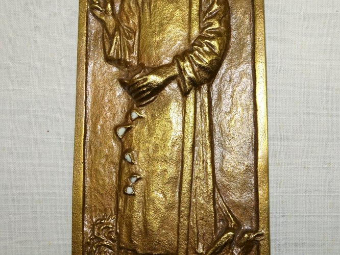 -PLAQUE BRONZE MURAL DOMINIQUE PIECHAUD SAINT BENEDICTUS Inspiration Médiévale