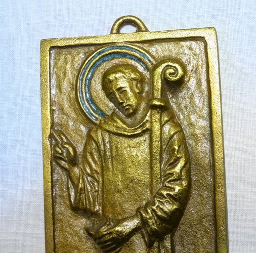 -PLAQUE BRONZE MURAL DOMINIQUE PIECHAUD SAINT BENEDICTUS Inspiration Médiévale