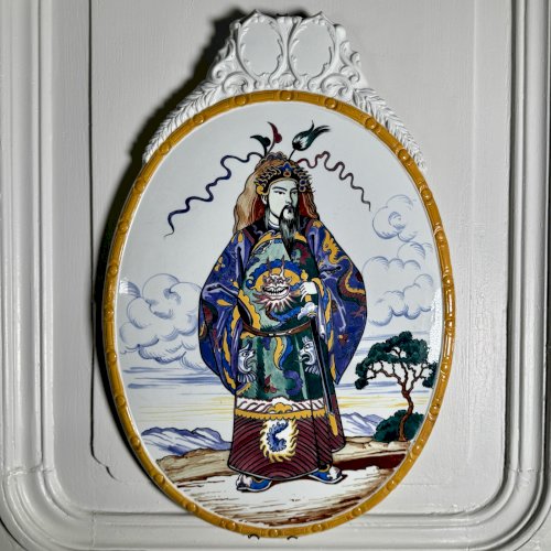 Plaque décor au Chinois manufacture de Choisy-le-Roi HB double coquille M3922