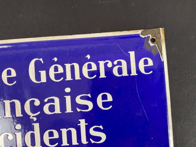 Plaque émaillée Ancienne MUTUELLE GENERALE FRANCAISE ACCIDENTS. Email JAPY .