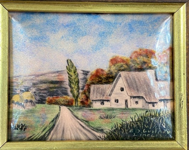 Plaque émaillée Emaux d'Art de Limoges signée E.-J. Guitard paysage à la ferme