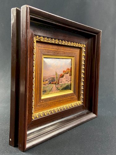 Plaque émaillée Emaux d'Art de Limoges signée E.-J. Guitard paysage à la ferme