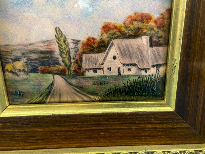 Plaque émaillée Emaux d'Art de Limoges signée E.-J. Guitard paysage à la ferme