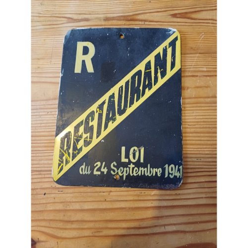 Plaque émaillée  Restaurant  Loi 1941