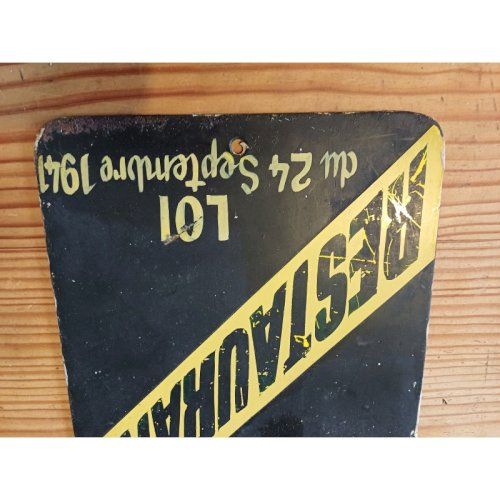 Plaque émaillée  Restaurant  Loi 1941