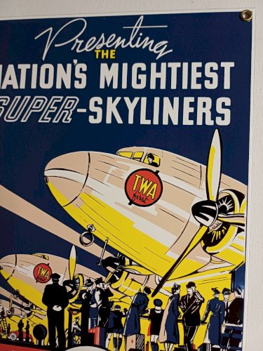 Plaque émaillée TWA FIRST SUPER SKYLINERS  35 x 22 cm