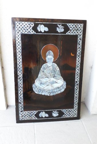 Plaque en bois laqué Bouddha