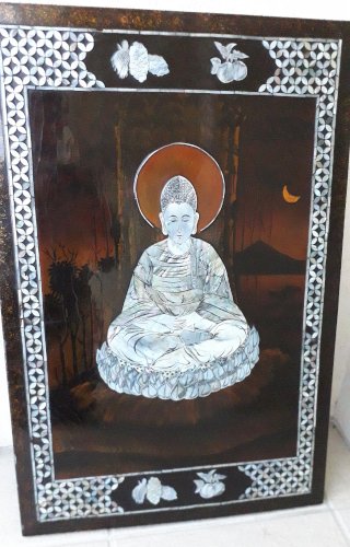 Plaque en bois laqué Bouddha