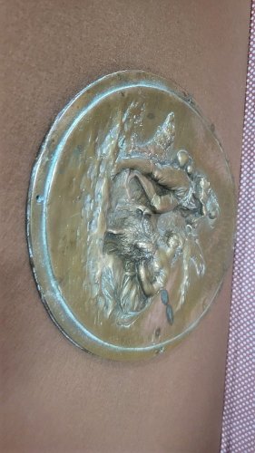 PLAQUE EN BRONZE MEDAILLON OVALE EN RELIEF LE BERGER ET LA BERGERE