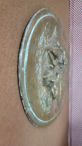 PLAQUE EN BRONZE MEDAILLON OVALE EN RELIEF LE BERGER ET LA BERGERE