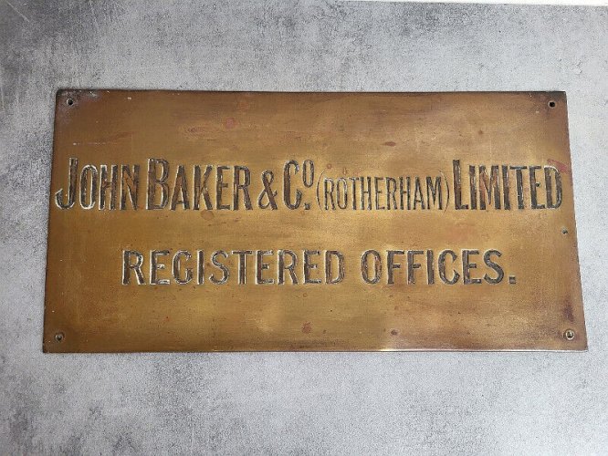 PLAQUE EN LAITON REGISTERED OFFICES JOHN BAKER ET C° ROTHERHAM  N°2