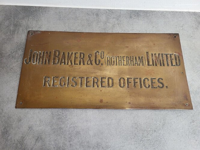 PLAQUE EN LAITON REGISTERED OFFICES JOHN BAKER ET C° ROTHERHAM  N°2