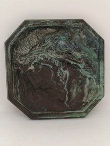Old bronze plaque of Jesus signed A. Dubois? in fair condition.