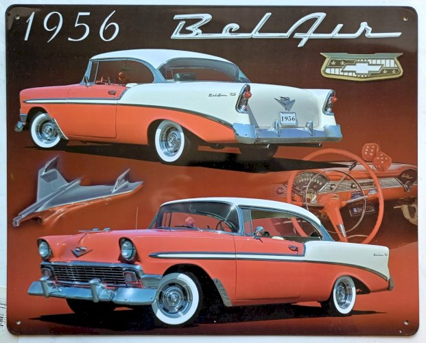 Plaque métal CHEVROLET BEL AIR 1956 - 40 x 30 cm déco vintage USA
