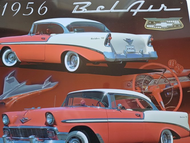 Plaque métal CHEVROLET BEL AIR 1956 - 40 x 30 cm déco vintage USA