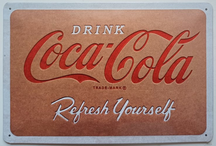 Plaque métal COCA COLA Refresh Yourself  30 x 20 cm déco vintage
