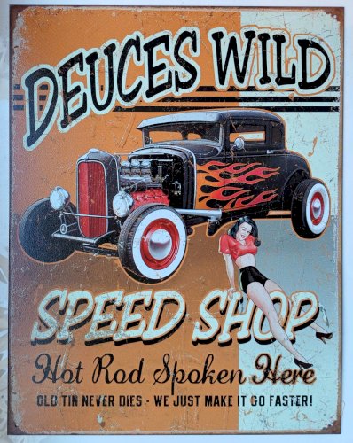 Plaque métal DEUCES WILD SPEED SHOP  40 x 30 cm déco USA hot rod pin up