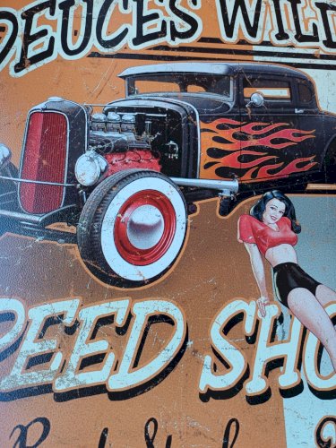 Plaque métal DEUCES WILD SPEED SHOP  40 x 30 cm déco USA hot rod pin up