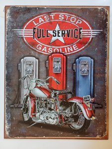 Plaque métal LAST STOP GASOLINE moto - 40 x 30 cm déco vintage USA