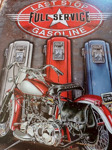 Plaque métal LAST STOP GASOLINE moto - 40 x 30 cm déco vintage USA